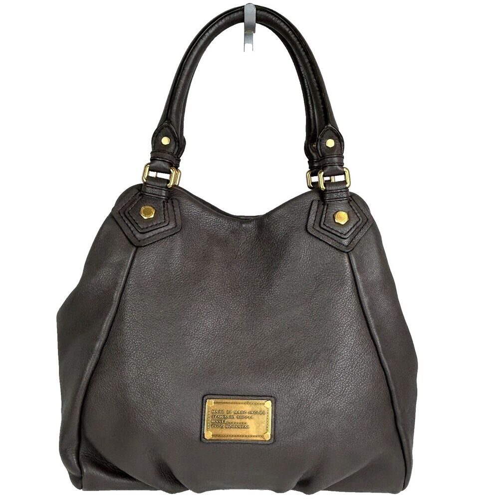 Marc by Marc Jacobs Classic Q Francesca Shoulder Hobo Bag Leather Gray Gold